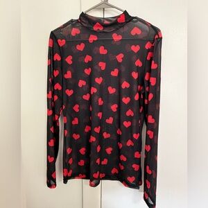 Tik Tok Viral Black Mesh Top with Red Heart Pattern